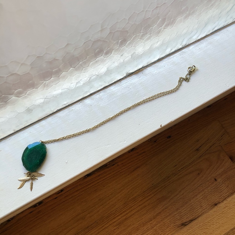Stone and feather necklace long chain